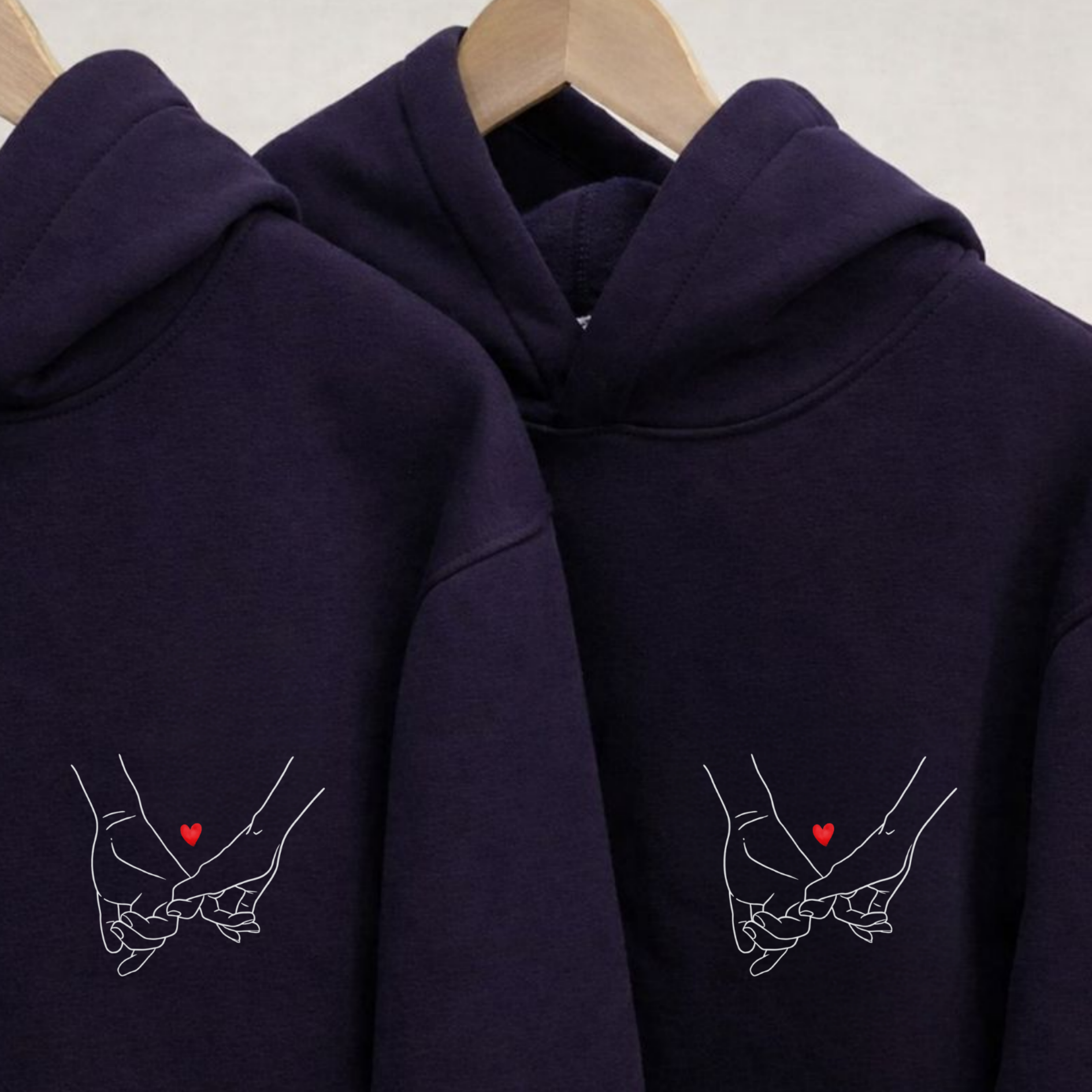 Matching Purple couple's hoodie with "Still Choosing You Every Day" pinky promise heart design on left chest - Valentine's Day gift